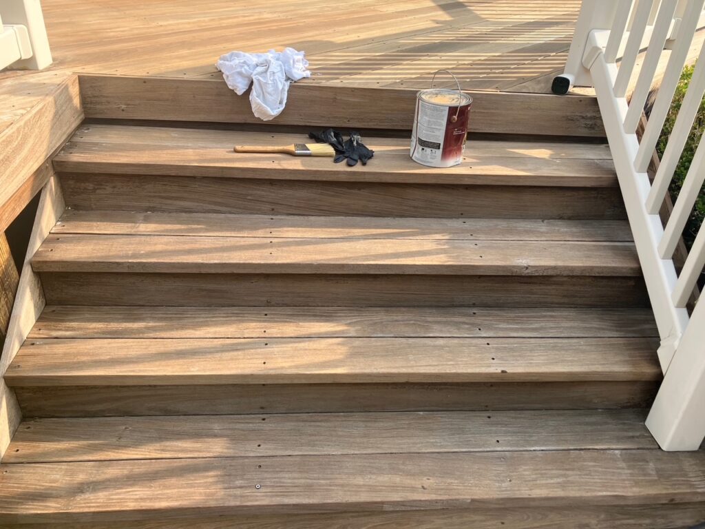 Before and after wood deck restoration in Fairfax, VA – professional deck cleaning, sanding, and staining by Wash My Deck.